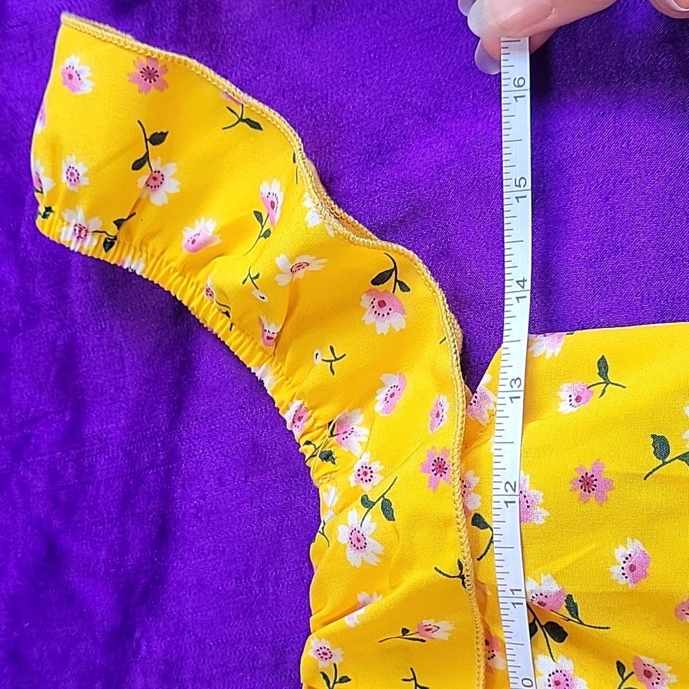 Shein mustard yellow pink floral off shoulder 2 piece set - Picture 8 of 15